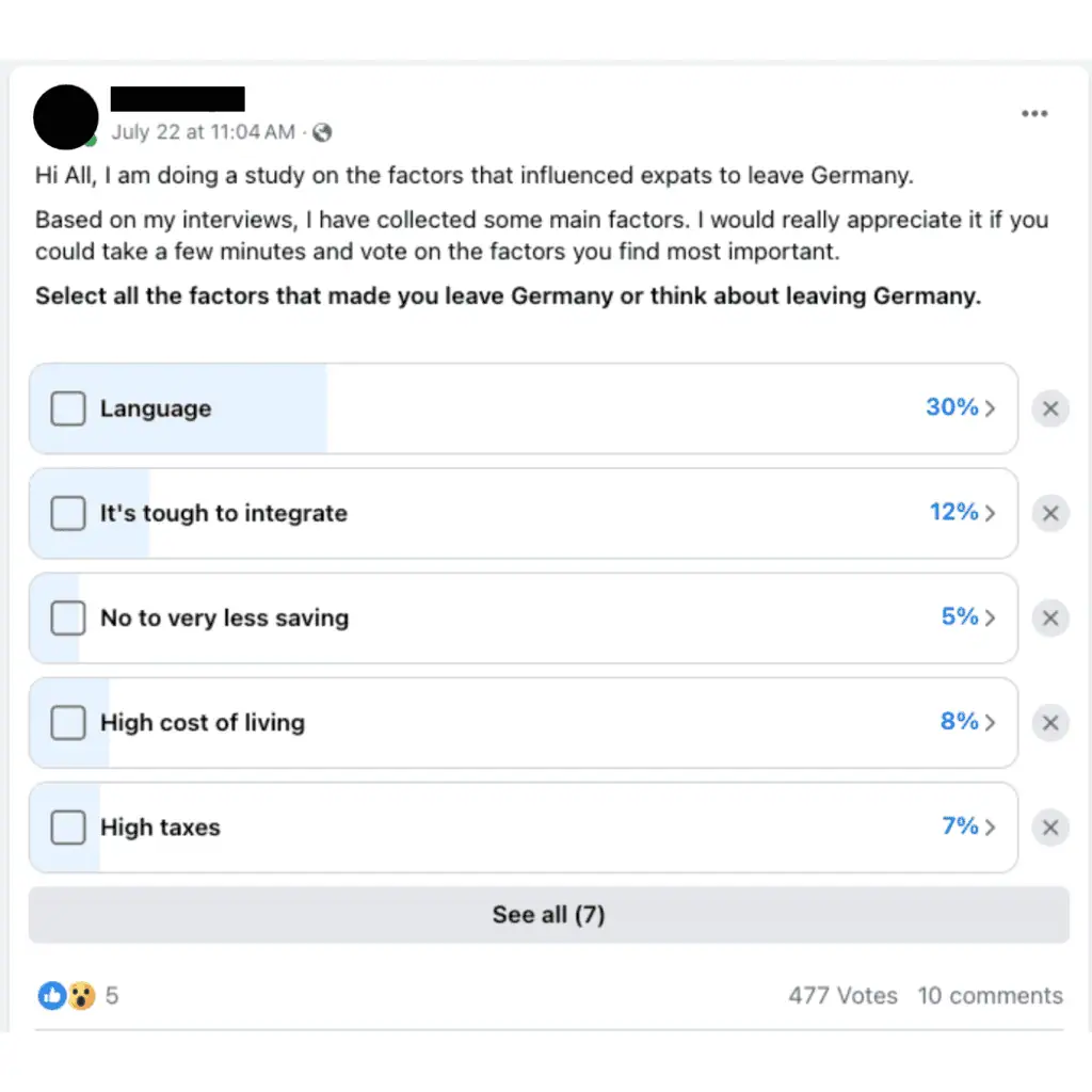 Survey - Factors that made expats leave Germany