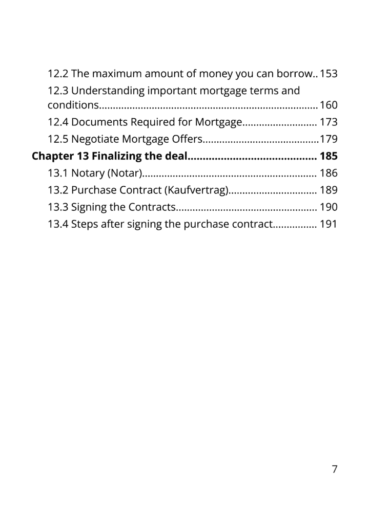 table of contents - buy a house in Germany